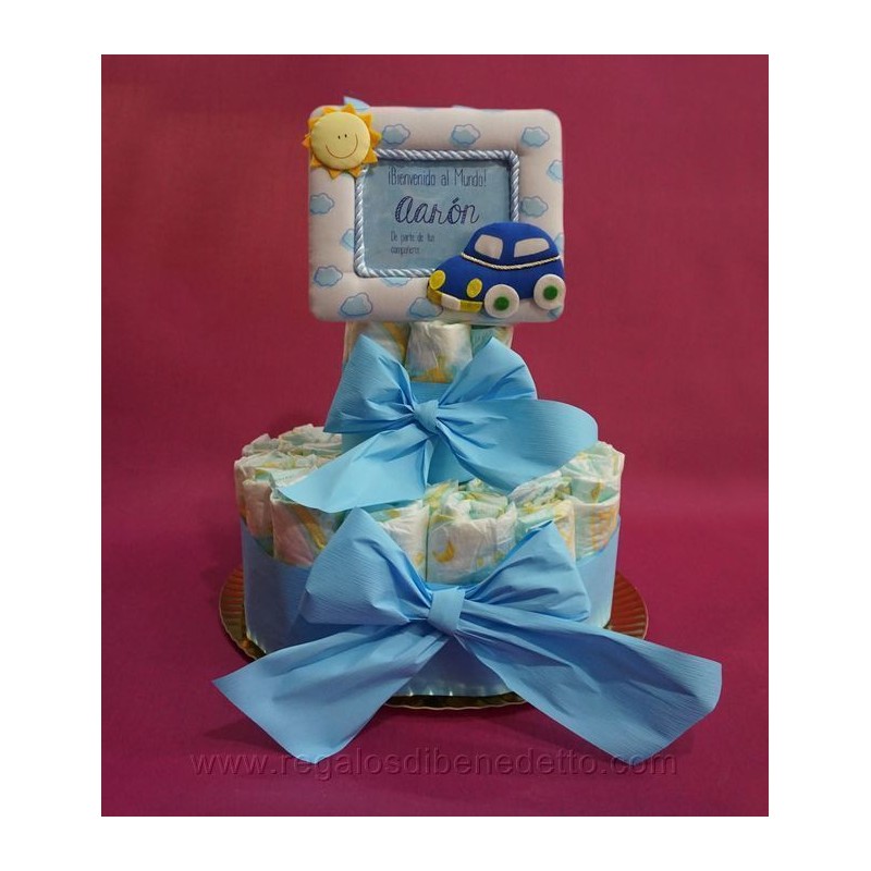 Tarta de pañales personalizable color azul