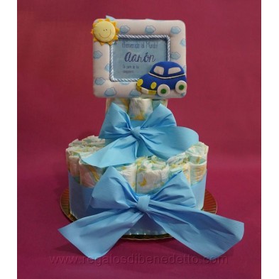 Tarta de pañales personalizable color azul