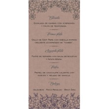 Menú minuta de boda diseño Kraft