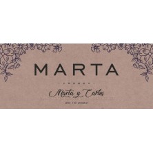 Marca sitio con nombre del invitado para mesa banquete de boda diseño Kraft