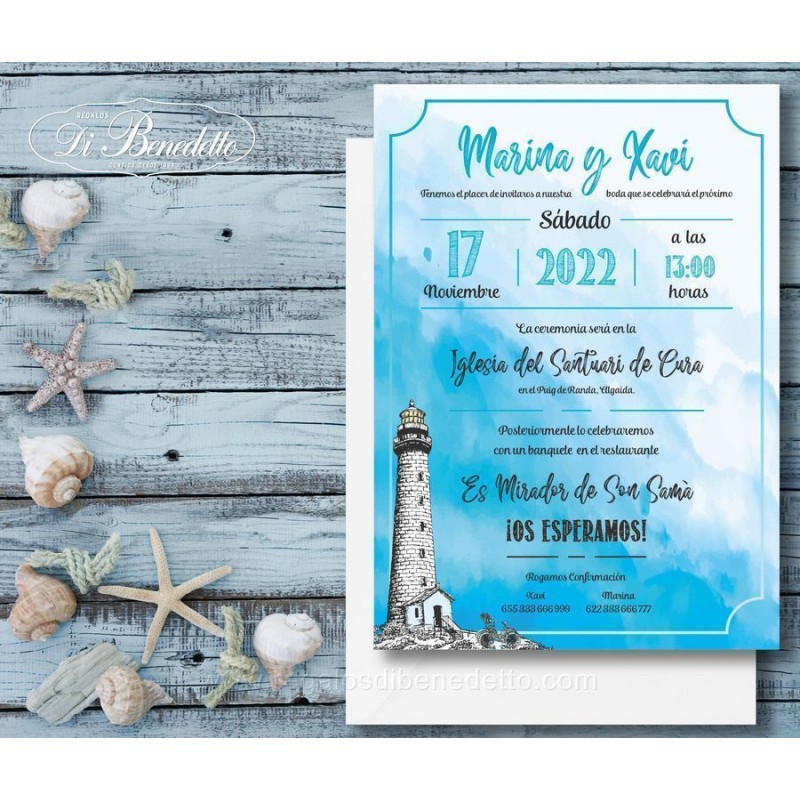 Invitación de boda Faro marinero