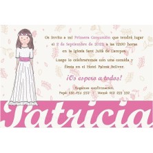 Invitación niña vestido rosa  Primera Comunión 4420