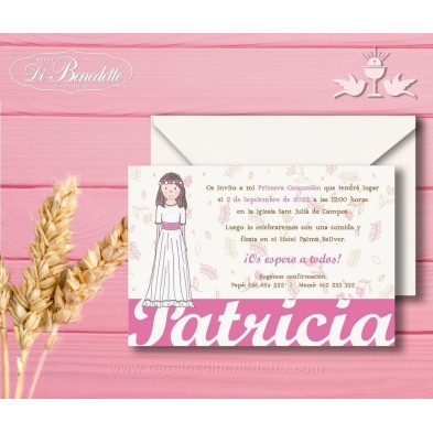 Invitación niña vestido rosa  Primera Comunión 4420