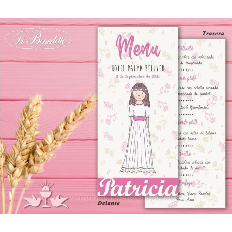 Menú minuta de niña vestido rosa Primera Comunión 4422