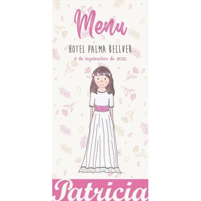 Menú minuta de niña vestido rosa Primera Comunión 4422