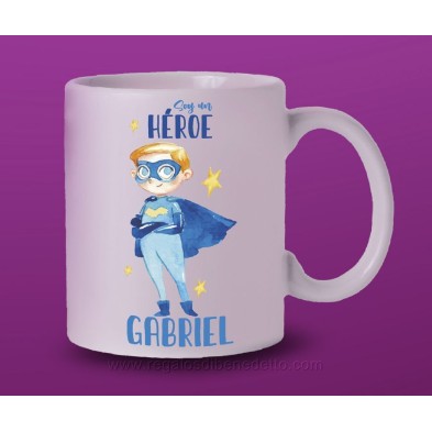 Taza niño super héroe con nombre personalizado