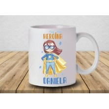 Conjunto de taza y chapa niña "Soy una heroína"