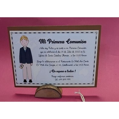 Invitación niño chaqueta azul Primera Comunión 22022