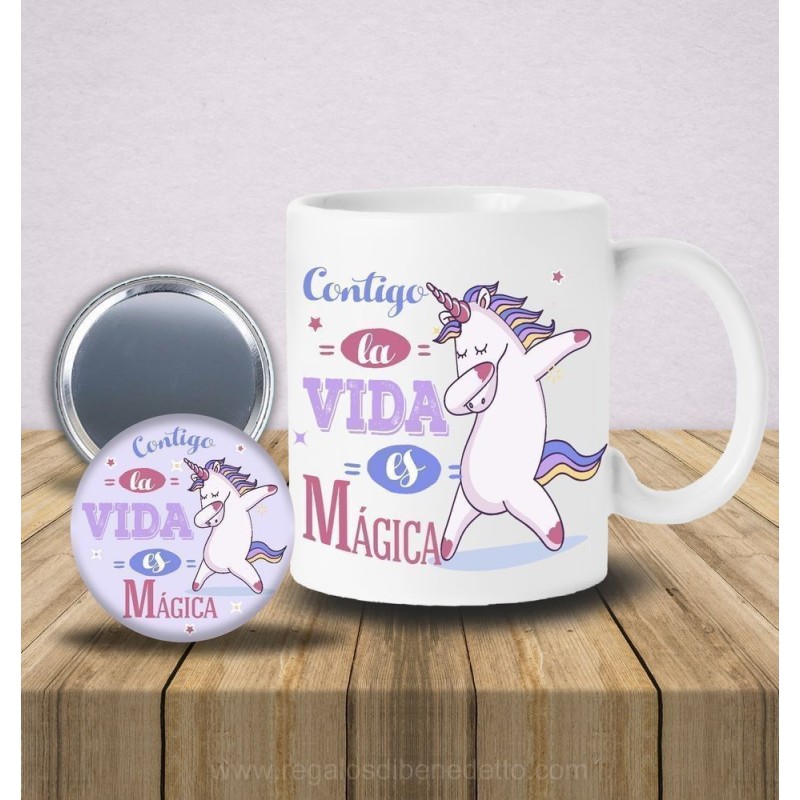 Conjunto de taza y chapa espejo "Vida mágica"