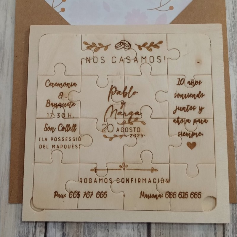 Invitación de boda puzzle madera 2022PZ