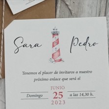 Invitación de boda faro rojo