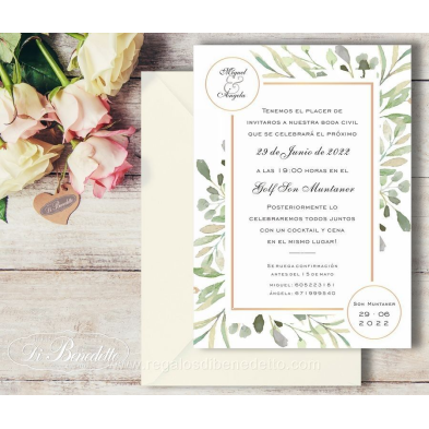 Invitación de boda hojas de olivo