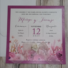 Invitación flores lila con lazo 