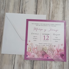 Invitación flores lila con lazo 