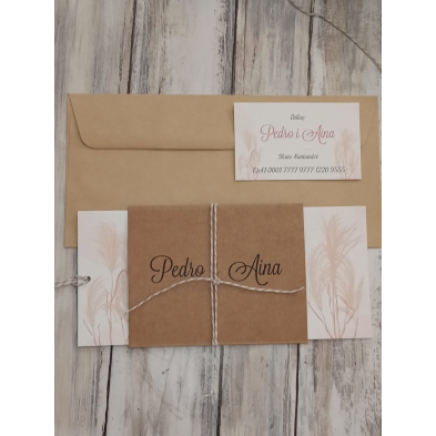 Invitación pampa y kraft con tarjeta adicional