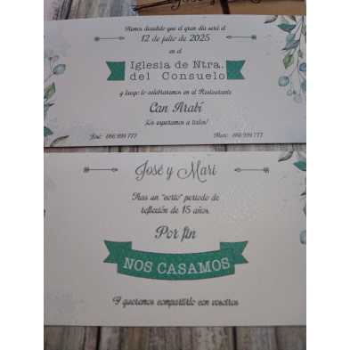 Invitación hojas verdes y kraft