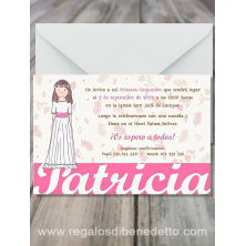 Invitación niña vestido rosa  Primera Comunión 4420