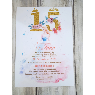 Invitación quinceañera 15 dorado