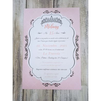 Invitación quinceañera rosa coronita