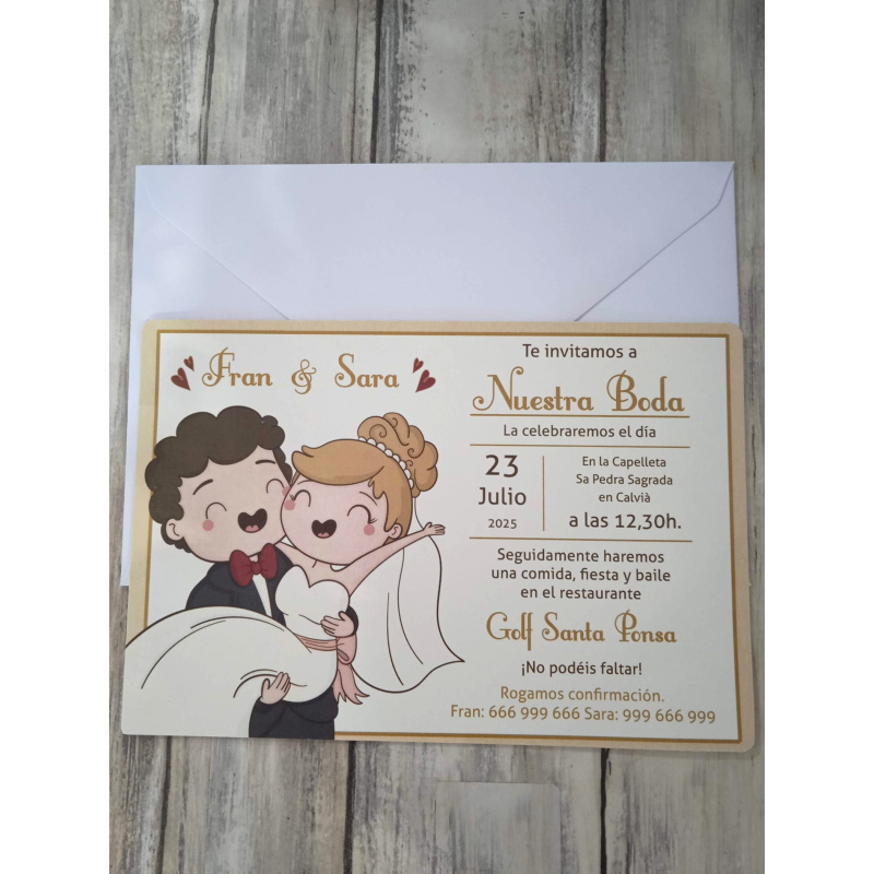 Invitación pareja novia en brazos