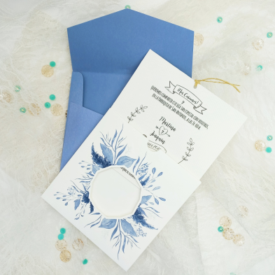 Invitación de boda flores azules