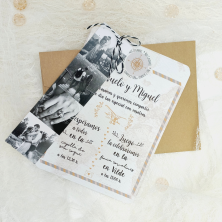 Invitación de boda estampado mapamundi con fotos