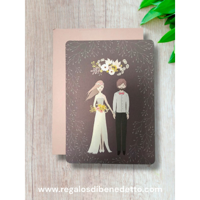 Invitación de boda pareja fondo morado