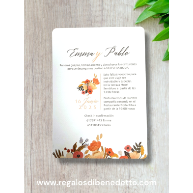 Invitación de boda círculo y flores