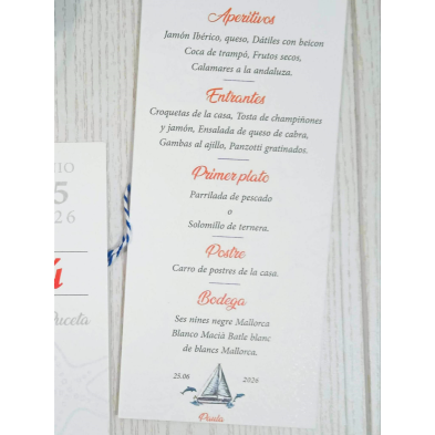 Menú minuta de boda barco comunión