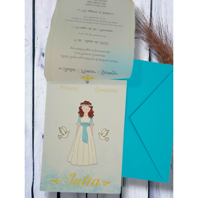 Invitación niña turquesa Primera Comunión 7524