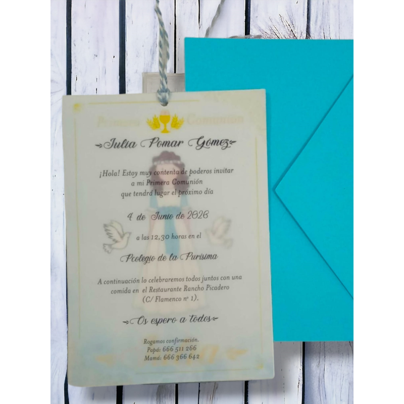 Invitación niña turquesa Primera Comunión 7524