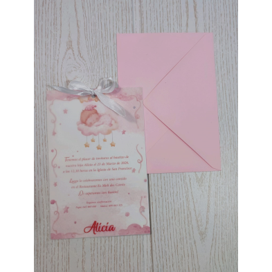 Invitación bebé rosa con papel vegetal 