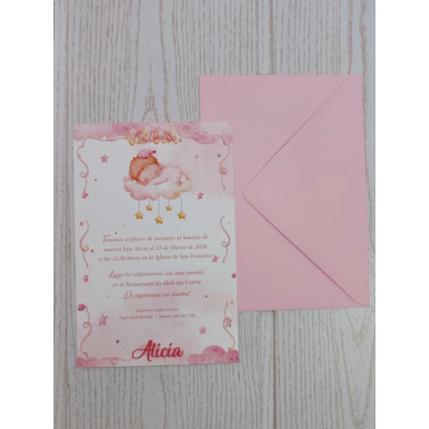 Invitación bebé nube rosa