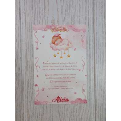 Invitación bebé nube rosa