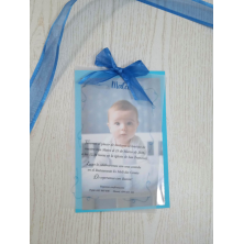 Invitación con foto bebé con fondo azul