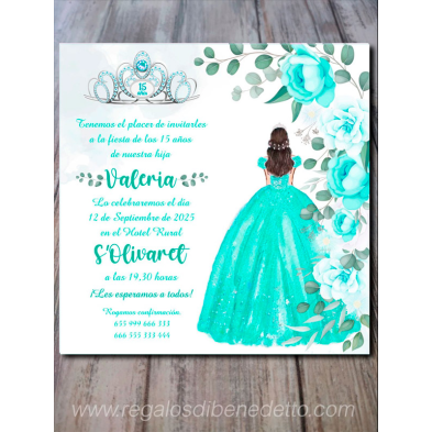 Invitación chica quinceañera turquesa