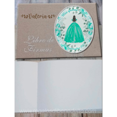 Libro de firmas quinceañera verde turquesa