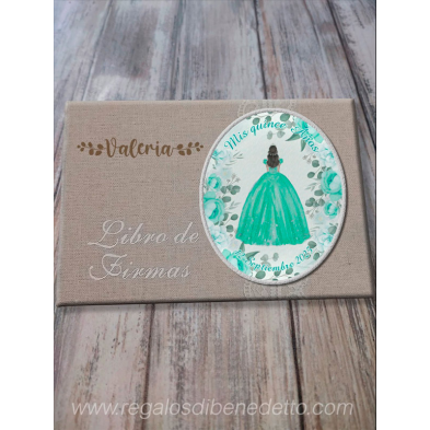 Libro de firmas quinceañera verde turquesa