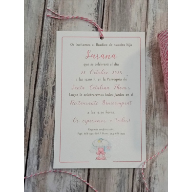 Invitación bautizo osito rosa