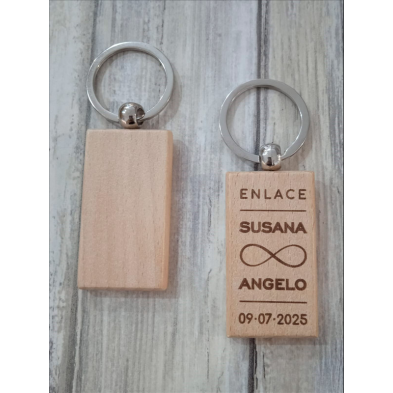 LLavero madera boda personalizado infinito