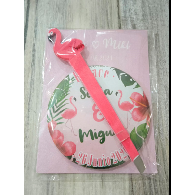 Pinza de flamenco + espejo con dibujo de flamenco personalizado