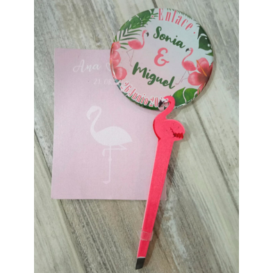 Pinza de flamenco + espejo con dibujo de flamenco personalizado