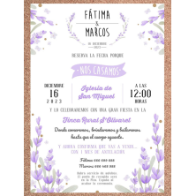 Invitación de boda corcho lavanda