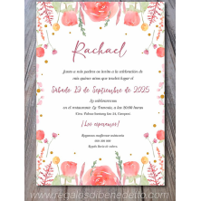 Invitación flores salmón papel vegetal