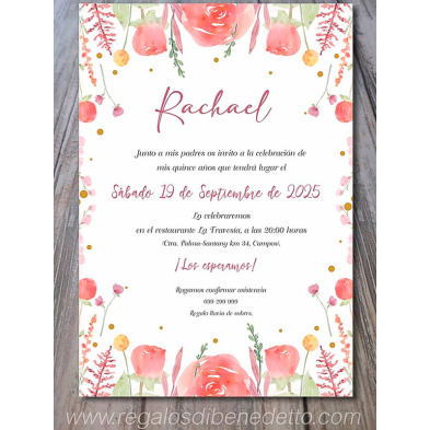 Invitación flores salmón papel vegetal