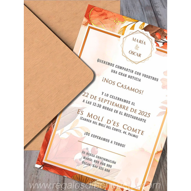 Invitación de boda hojas otoño