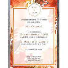 Invitación de boda hojas otoño