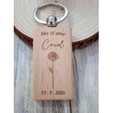 Llavero madera 15 grabado flor