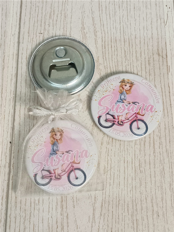 Chapa imán abridor o espejo niña bicicleta